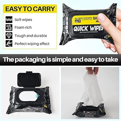 Quick Wipes for Shoes, Soft Foam-rich Wipes, Easy to Carry, Tough and Durable, Perfect Wiping Effect, Disposable Quickly Remove Dirt & Stains Shoe Cleaning Wipes for All Shoes
