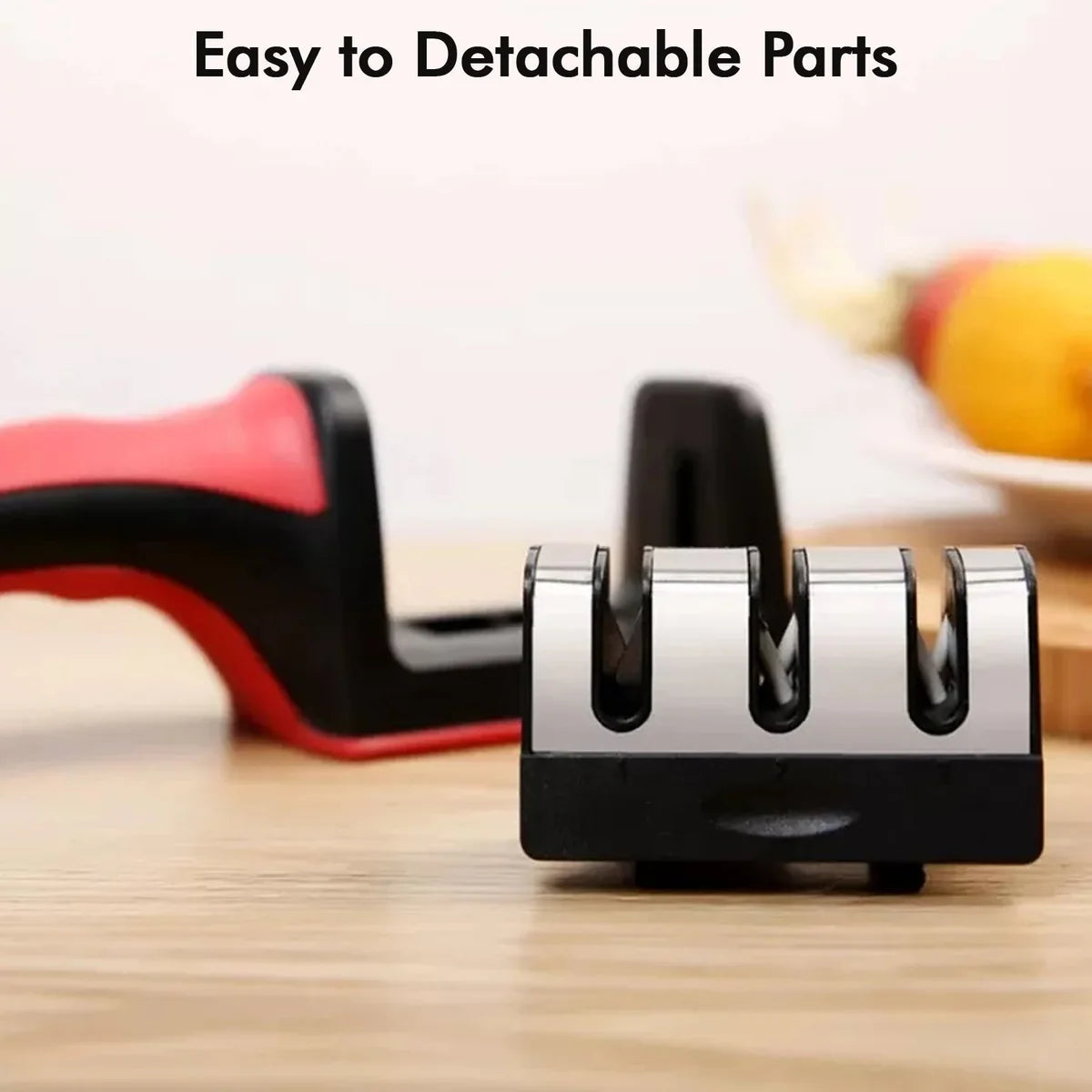 Manual Red & Black Knife Sharpener 3 Stage Sharpening Tool for Ceramic Knife and Steel Knives.