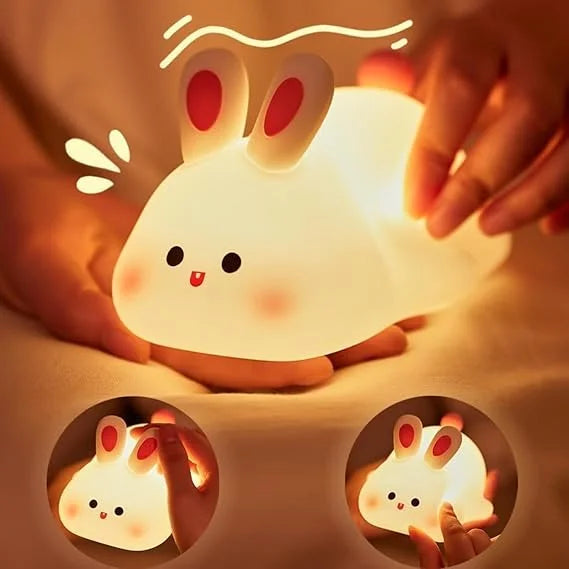 Kids Cute Little Rabbit Night Light Touch Silicone Animal Night Lamp Rechargeable LED