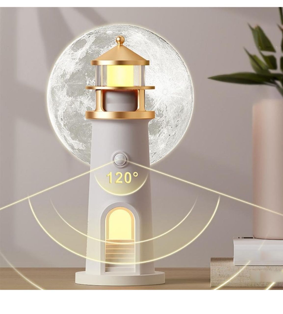 Moon Lighthouse Lamp Night Light - Moon Light Projector Lamp, LED Moonlight Lamp Galaxy Decor ,Music Motion Sensor, Rechargeable Table lamp with 4 Brightness Birthday Holiday Gifts for Kids, Boys, Girls