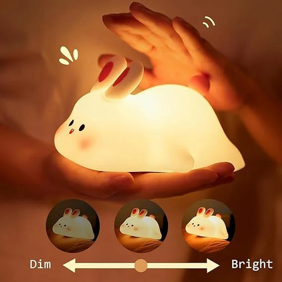 Kids Cute Little Rabbit Night Light Touch Silicone Animal Night Lamp Rechargeable LED