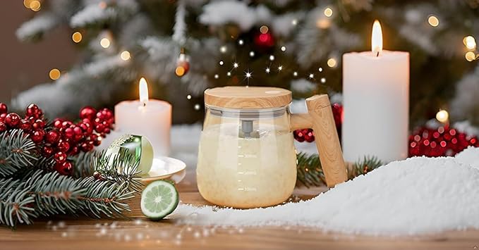 Electric Self Stirring Mug with Lid | Corded Electric Coffee Frother & Stirrer | Auto Mixing Glass Cup for Coffee, Milk, Office Use