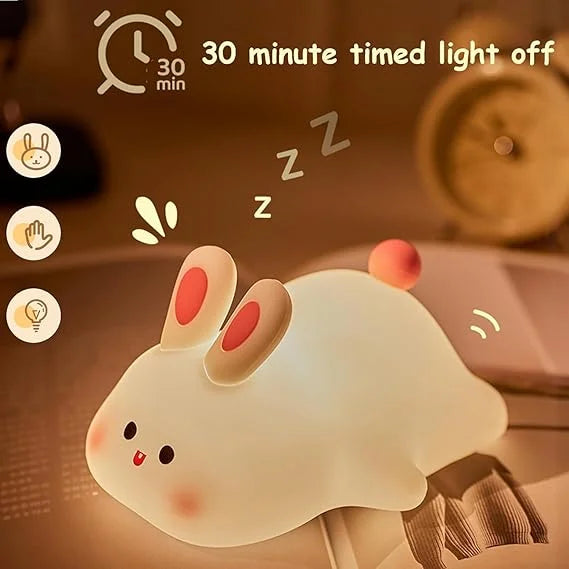 Kids Cute Little Rabbit Night Light Touch Silicone Animal Night Lamp Rechargeable LED