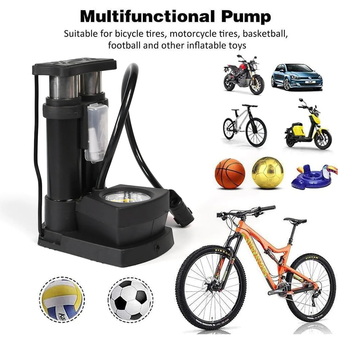 Portable Mini Bike Pump with Gauge