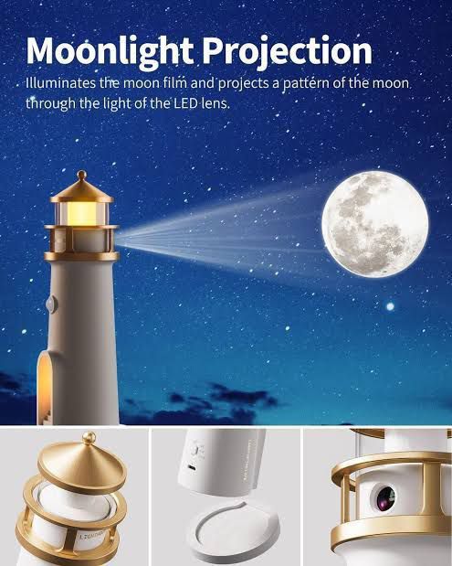 Moon Lighthouse Lamp Night Light - Moon Light Projector Lamp, LED Moonlight Lamp Galaxy Decor ,Music Motion Sensor, Rechargeable Table lamp with 4 Brightness Birthday Holiday Gifts for Kids, Boys, Girls