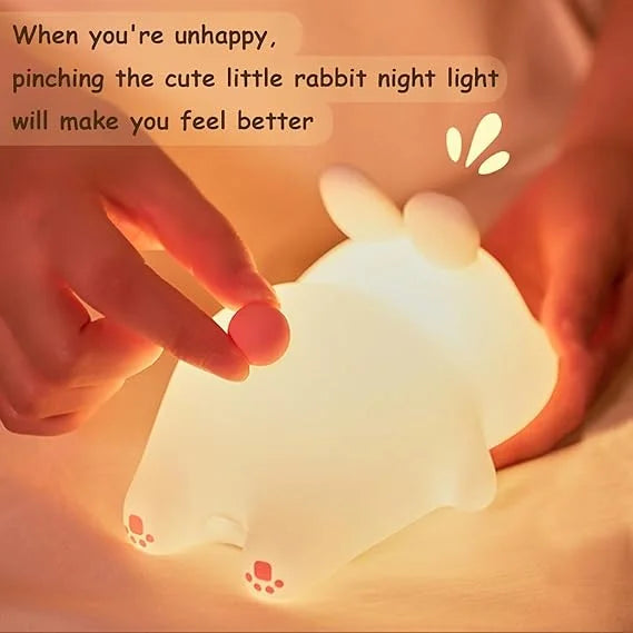 Kids Cute Little Rabbit Night Light Touch Silicone Animal Night Lamp Rechargeable LED
