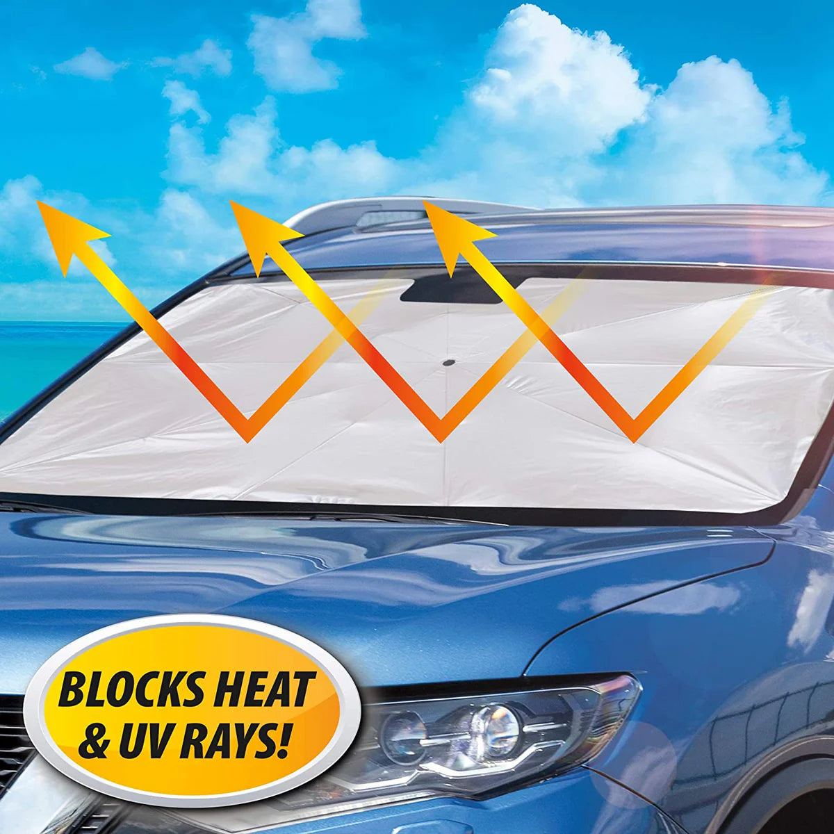 Foldable Car Windshield Sunshade for Heat & UV Protection – Compact Sun Blocker for Front Windshield (1 Pc)