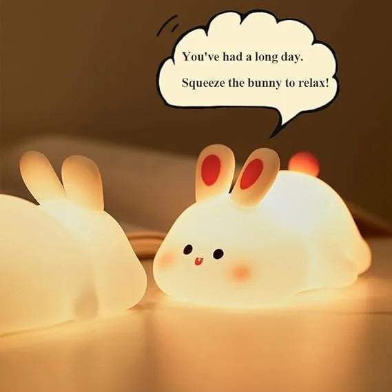 Kids Cute Little Rabbit Night Light Touch Silicone Animal Night Lamp Rechargeable LED